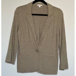 Nordstrom Caslon Women's Khaki Tan Cotton Knit One Button Blazer Jacket Medium